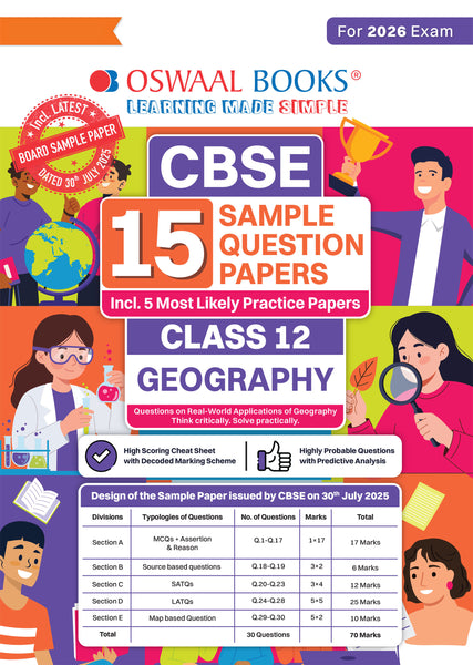 CBSE 15 Sample Question Papers Class 12 Geography for 2026 Board Exam (As per CBSE Sample Question Paper issued on 30 July 2025), recommended by 2025 CBSE Toppers with Chapter wise Highly Probable Questions