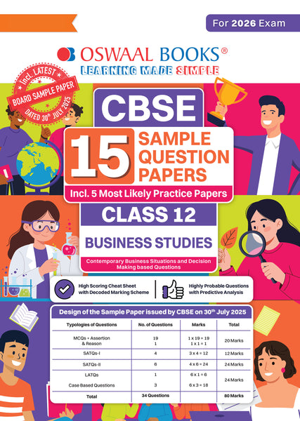 CBSE 15 Sample Question Papers Class 12 Business Studies for 2026 Board Exam (As per CBSE Sample Question Paper issued on 30 July 2025), recommended by 2025 CBSE Toppers with Chapter wise Highly Probable Questions