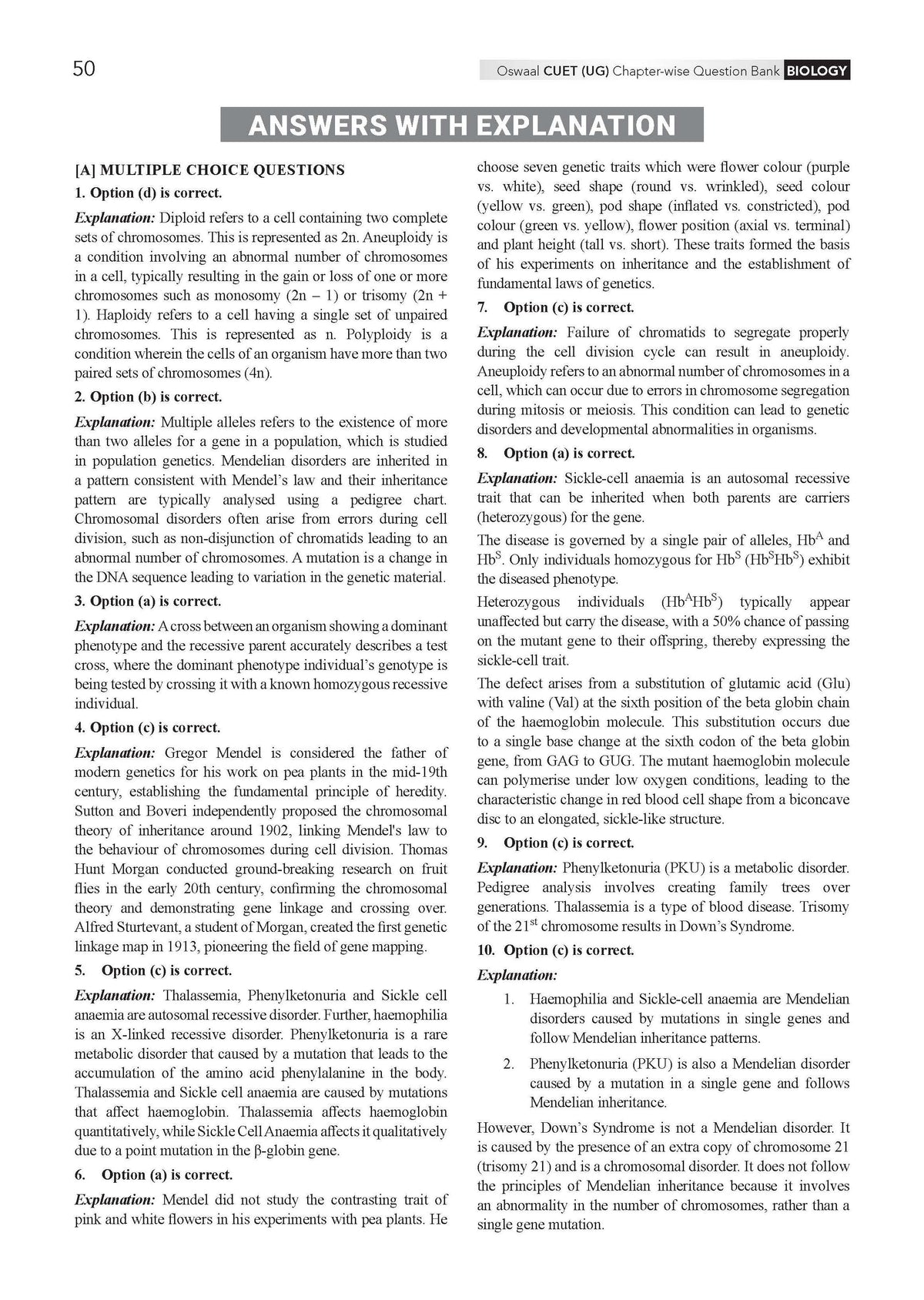 Oswaal NTA CUET (UG) Chapter-wise Solved Papers Question Bank | Biology | PYQs (2021 – 2026) NCERT aligned MCQs | With Solved Paper 2026 | For 2027 Exam | With Oswaal AI