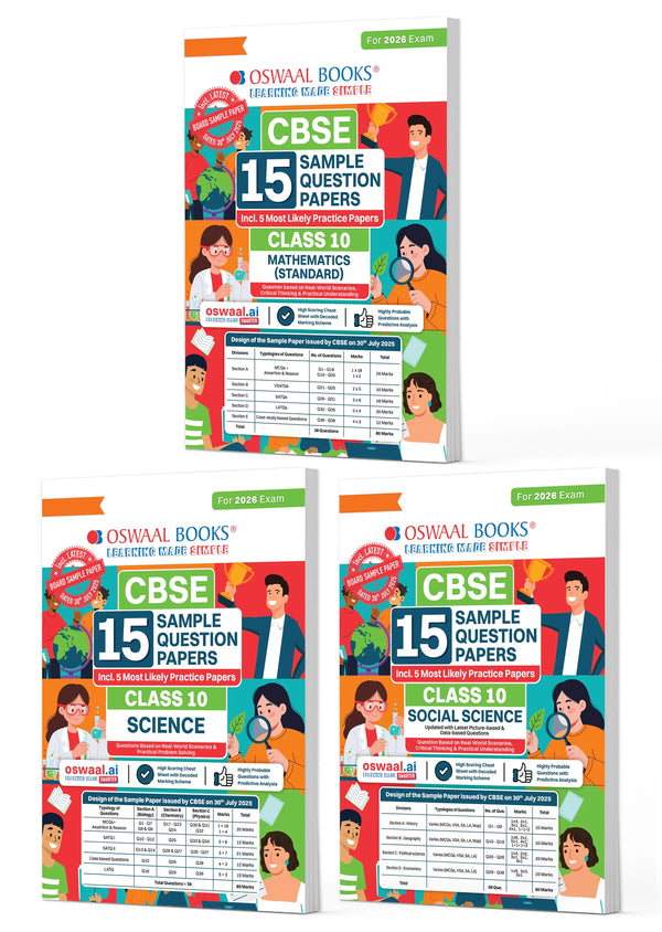 CBSE Sample Question Papers Class 10 Maths, Science & SST (Set of 3 ...