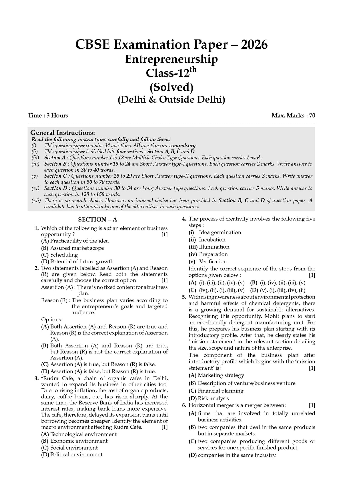 CBSE Class 12 Entrepreneurship Question Bank | Chapter & Topic-wise Solved Papers (2017-2026) | Based on Latest Syllabus (April 2026) | Includes 2026 Papers | For 2027 Exam