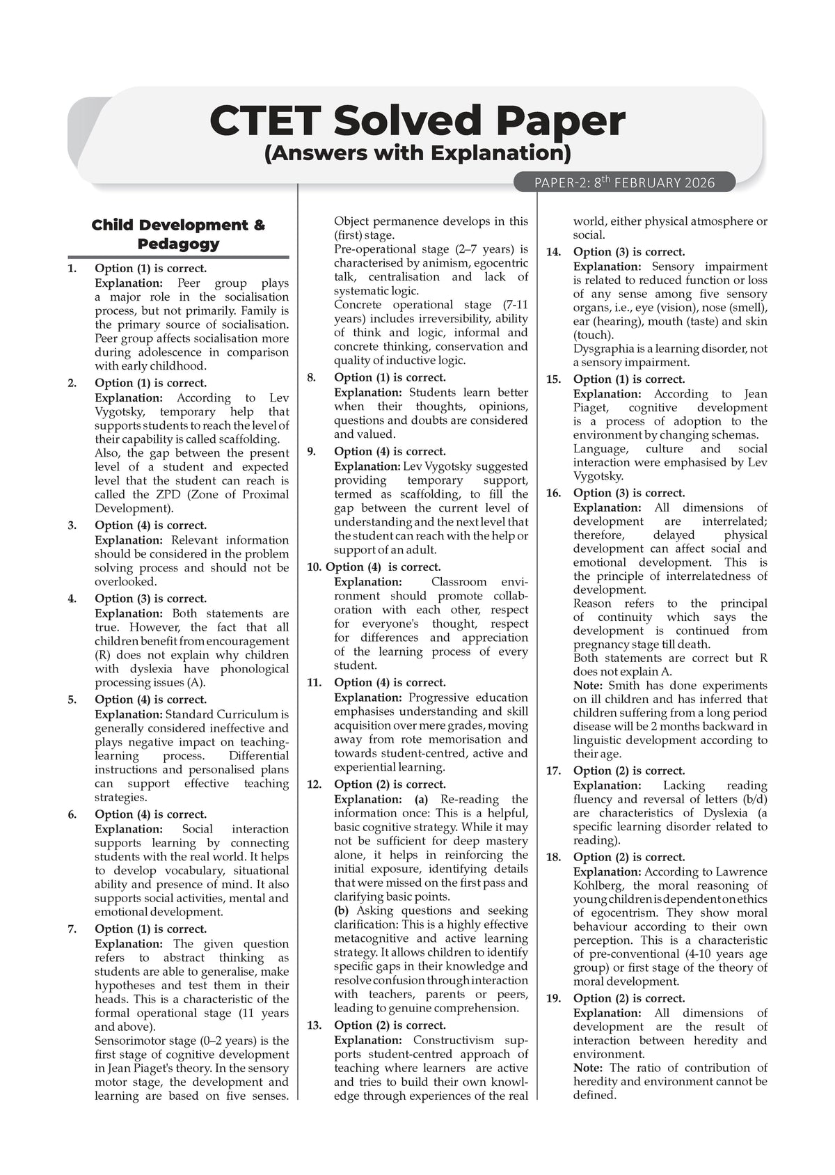 Oswaal CTET 19 Previous Years Solved Papers 2013-2025 | Paper 1(Classes 1-5) & Paper 2(Classes 6-8) | English Medium | CPD, Maths, Social Science, EVS, English & Hindi | Includes Feb 2026 Solved Paper