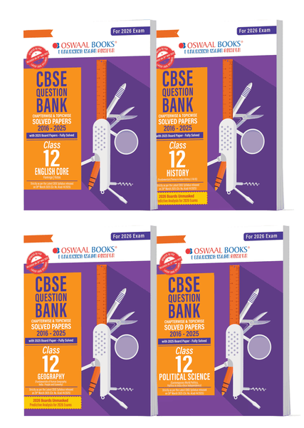 CBSE Question Bank English Core | History | Political Science | Geography (Set of 4 Books) For Class 12 | Based On Latest CBSE Syllabus with 1500+ Questions Each | Chapterwise and Topicwise SOLVED PAPERS With Mind Maps & Revision Notes For 2026 Exam