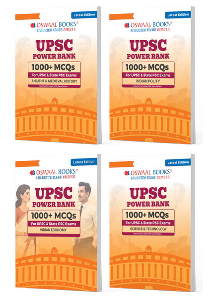 Power Bank |1000+ MCQs For UPSC And State PSCs Exams | Ancient & Medieval History, Indian Polity,Indian Economy, Science & Technology (Set of 4) |Latest Edition