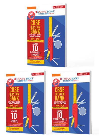 CBSE Question Bank Maths Standard | Science |  Social Science (Set of 3 Books) For Class 10 | Based On Latest CBSE Syllabus with 800+ Questions | Chapterwise and Topicwise SOLVED PAPERS With Mind Maps & Revision Notes For 2026 Exam