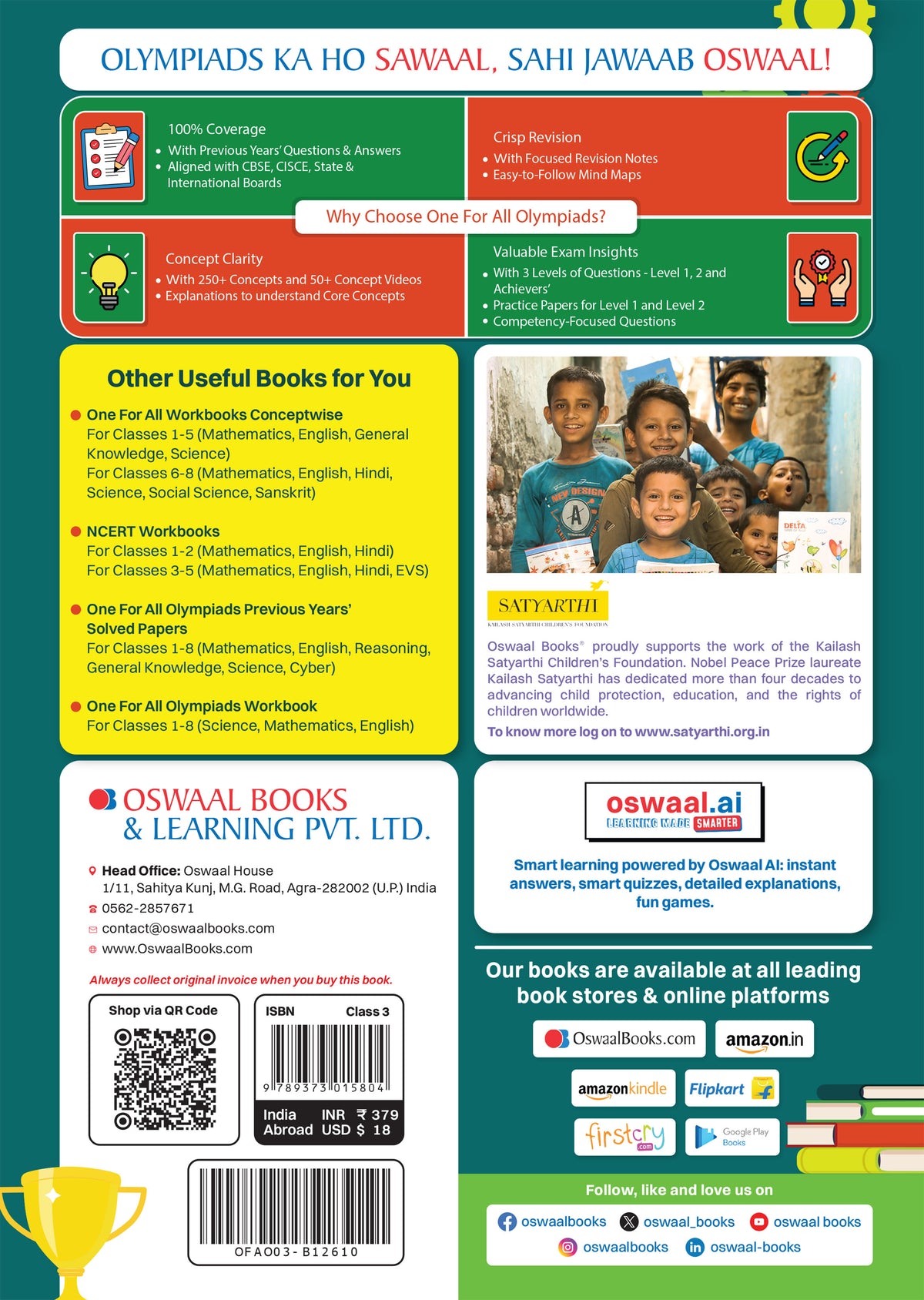 One For All Olympiads Class 3 Maths Prep-Guide Book | Chapter-wise Previous Years' Solved Papers | Questions for SOF IMO & Other Olympiad Exams 2026 | With Sample Practice Papers & Oswaal.AI