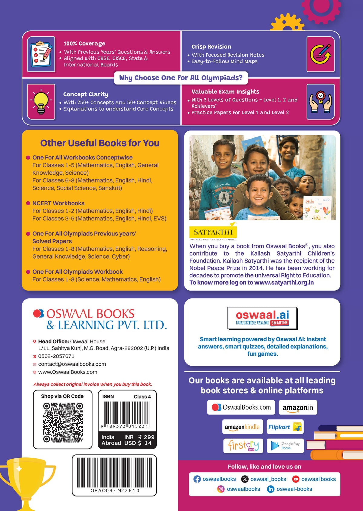 Oswaal One For All Olympiads Class 4 Cyber Prep-Guide Book | Chapter-wise Previous Years' Solved Papers | Questions for SOF ICSO & Other Olympiad Exams 2026 | With Sample Practice Papers & Oswaal.AI