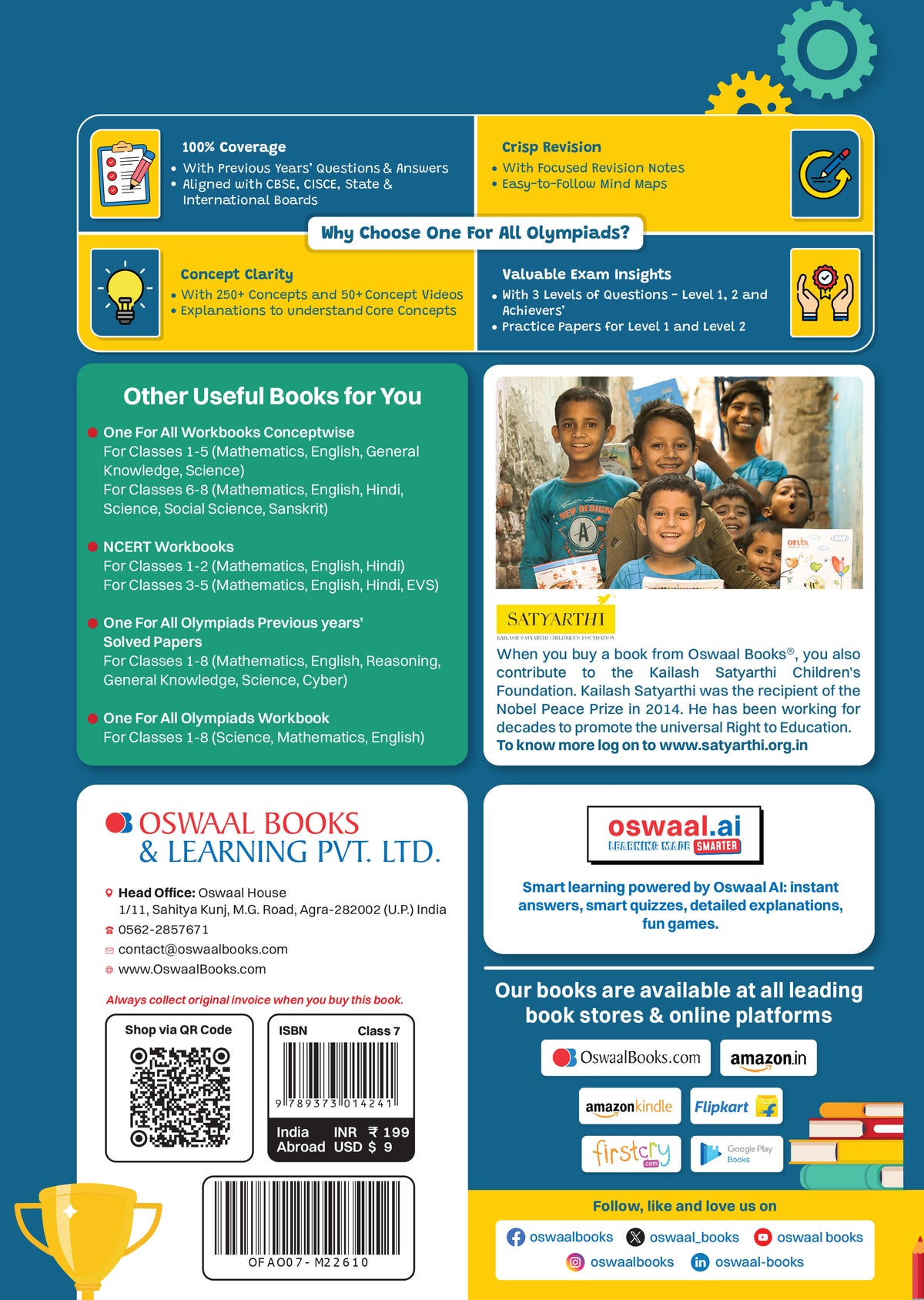 Oswaal One For All Olympiads Class 7 Cyber Prep-Guide Book | Chapter-wise Previous Years' Solved Papers | Questions for SOF ICSO & Other Olympiad Exams 2026 | With Sample Practice Papers & Oswaal.AI