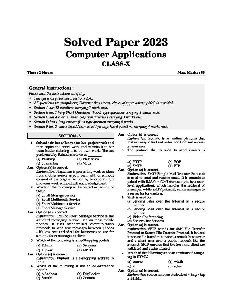 CBSE 10 Previous Years' Solved Papers Class 10 | Maths, Science, Social Science, English | For 2024 Board Exams