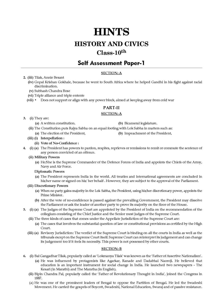 ICSE 10 Sample Question Papers Class 10 History & Civics For Board Exam 2024 (Based On The Latest CISCE/ ICSE Specimen Paper)