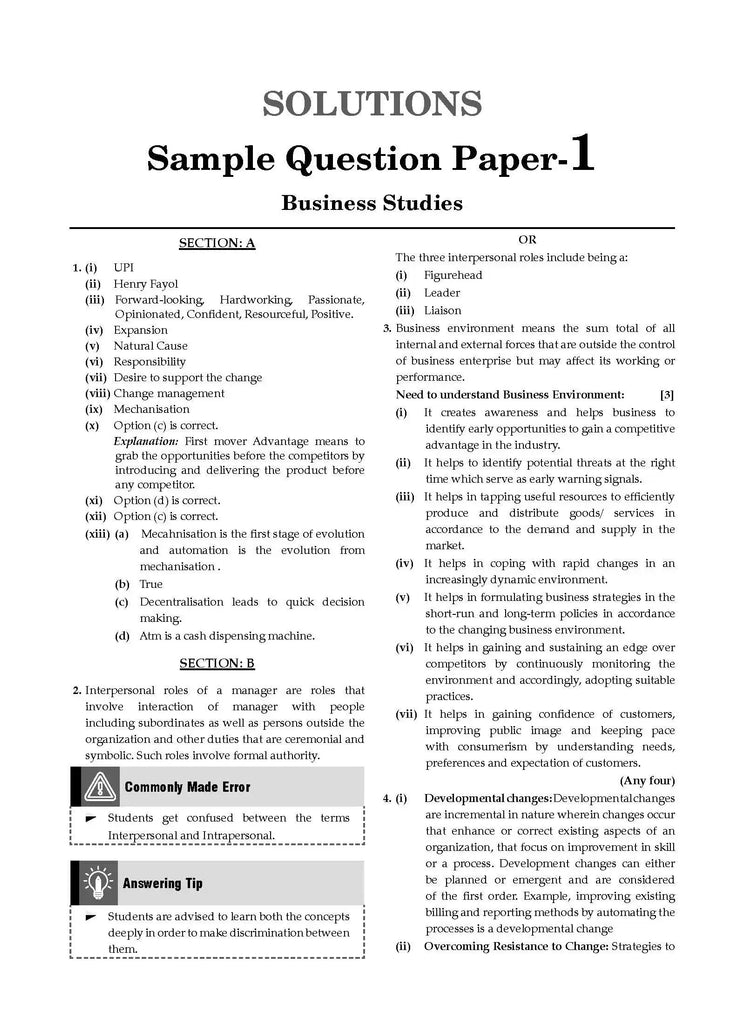 ISC 10 Sample Question Papers Class 11 Business Studies | For 2024 Exams