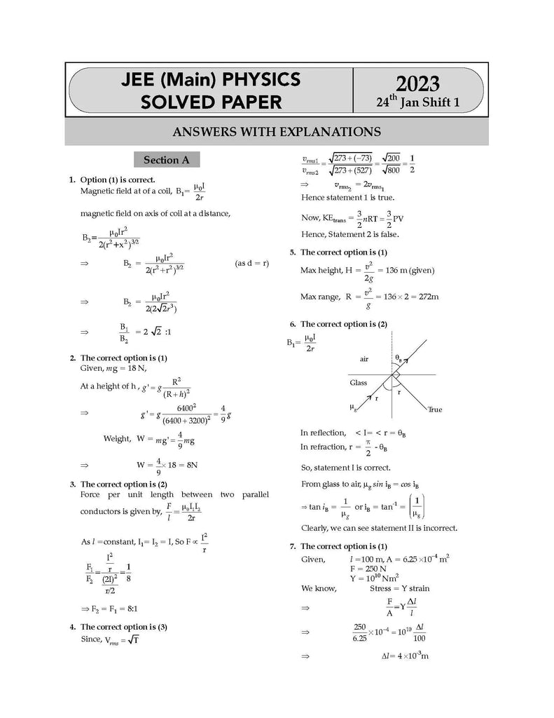 JEE Main Physics Chapterwise & Topicwise Solved Papers | For 2024 Exams