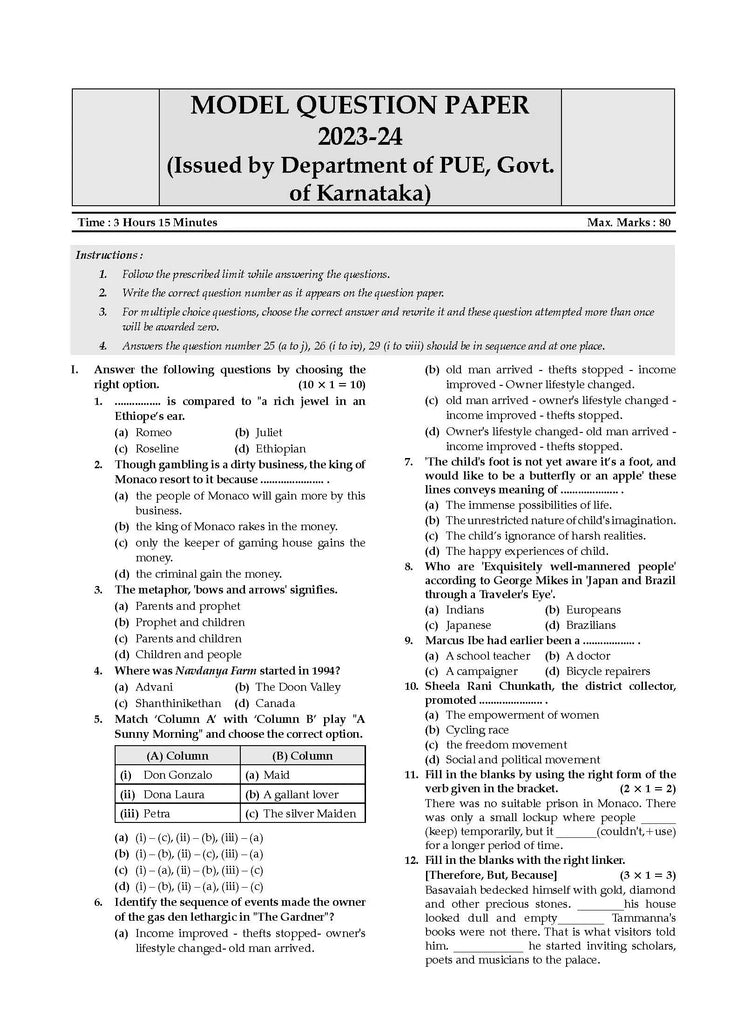 Karnataka 2nd PUC Question Bank  Class 12 English, Chapterwise & Topicwise Previous Solved Papers (2017-2023) for Board Exams 2024 - Oswaal Books and Learning Pvt Ltd