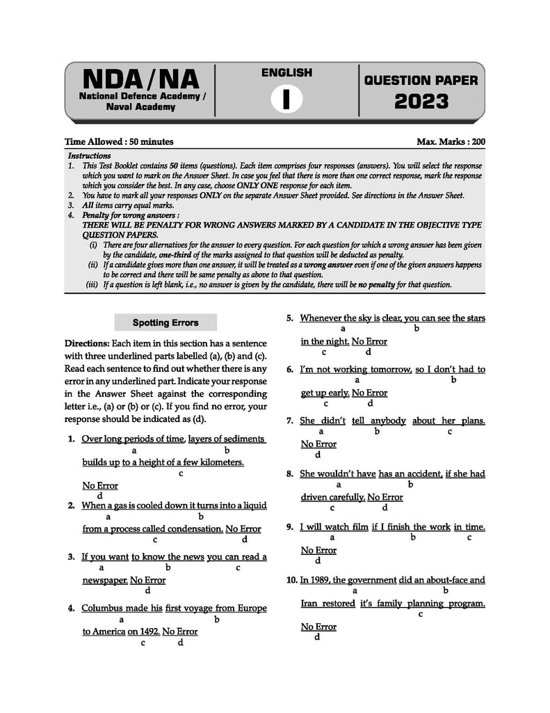 NDA-NA Previous Years  12 Solved Question Papers General Ability Test: English (2017-2023) For 2024 Exam Oswaal Books and Learning Private Limited