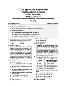 NTA CUET (UG) 10 Mock Test Sample Question Papers Political Science | For 2024 Exams