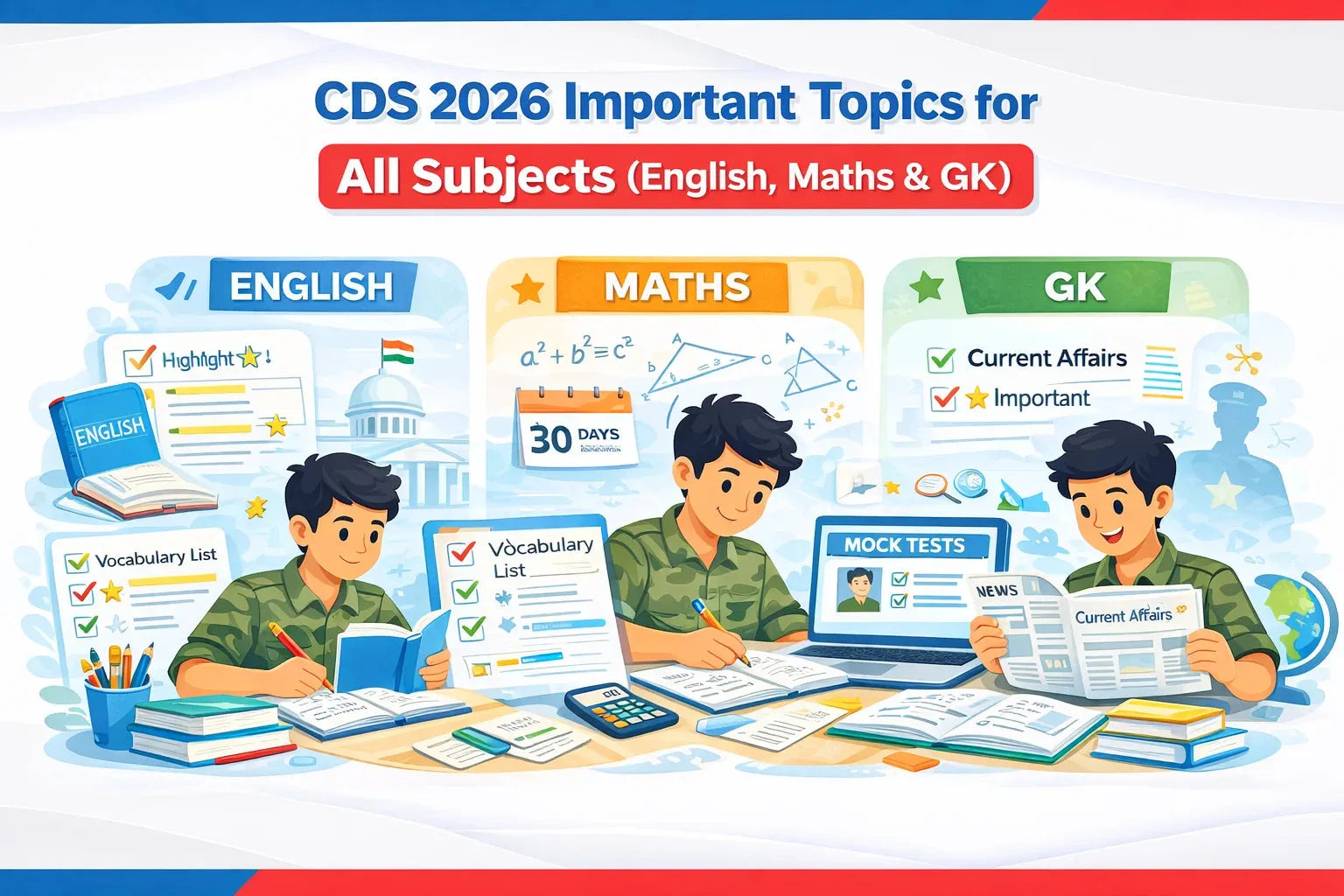 CDS 2026 Important Topics for All Subjects (English, Maths & GK)
