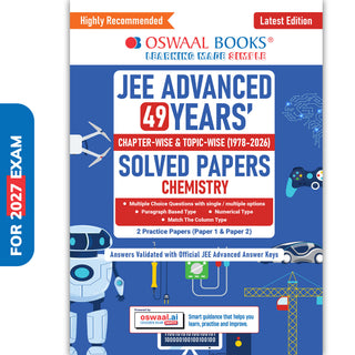 JEE Advanced Chemistry Question Bank | 49 Years' Chapter-wise & Topic-wise | Solved Papers (1978-2026) | Revision Notes | PYQs, Latest 2026 Paper & Oswaal AI