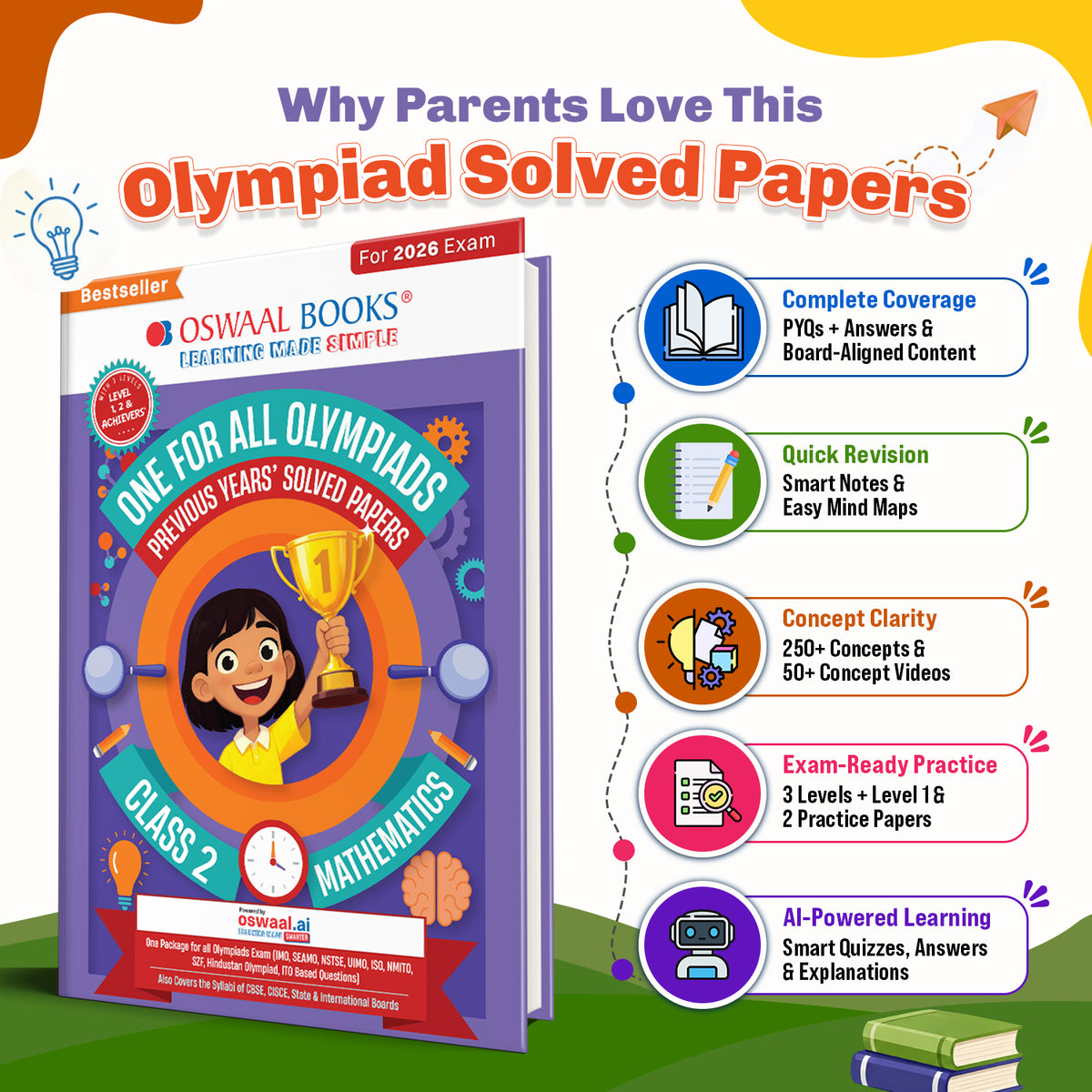 One For All Olympiads Class 2 Maths Prep-Guide Book | Chapter-wise Previous Years' Solved Papers | Questions for SOF IMO & Other Olympiad Exams 2026 | With Sample Practice Papers & Oswaal.AI