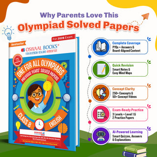 One For All Olympiads Class 8 English Prep-Guide Book | Chapter-wise Previous Years' Solved Papers | Questions for SOF IEO & Other Olympiad Exams 2026 | With Sample Practice Papers & Oswaal.AI