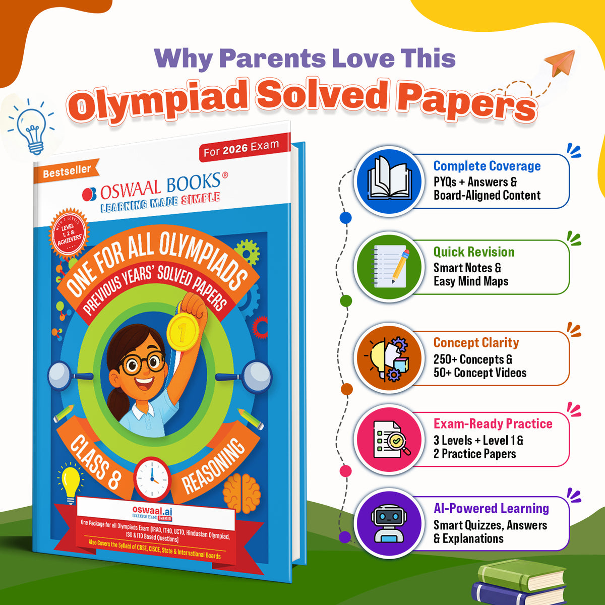 Oswaal One For All Olympiads Class 8 Logical Reasoning Prep-Guide Book | Chapter-wise Previous Years' Solved Papers | Questions for Silverzone, Crest& Other Exams 2026 | With Sample Papers& Oswaal.AI