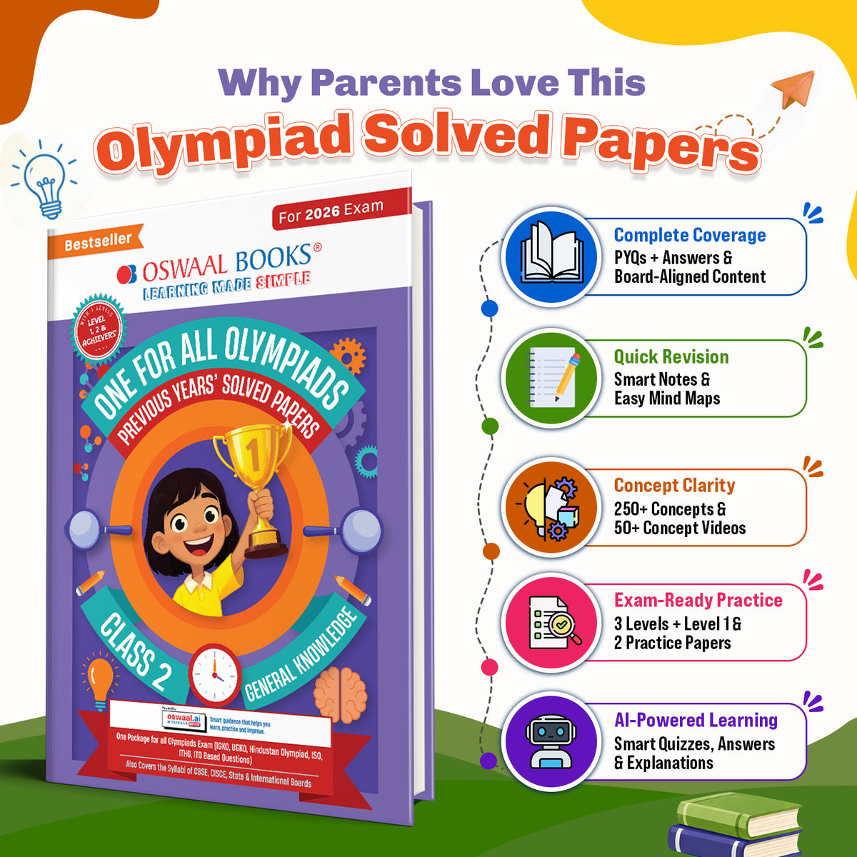 One For All Olympiads Class 2 General Knowledge (GK) Prep-Guide Book | Chapter-wise Previous Years' Solved Papers | Questions for SOF& Other Exams 2026 | With Sample Practice Papers & Oswaal.AI