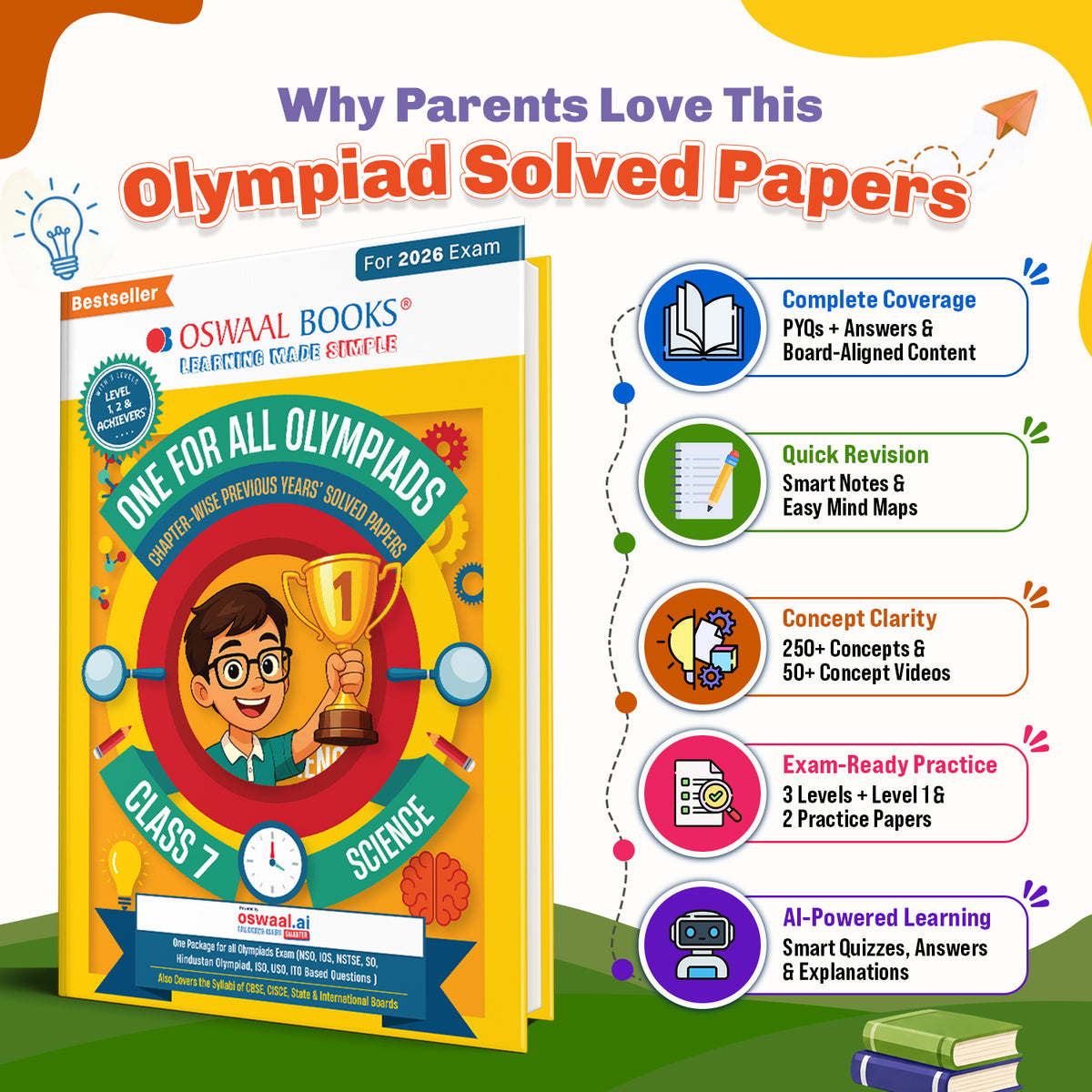 One For All Olympiads Class 7 Science Prep-Guide Book | Chapter-wise Previous Years' Solved Papers | Questions for SOF NSO & Other Olympiad Exams 2026 | With Sample Practice Papers & Oswaal.AI