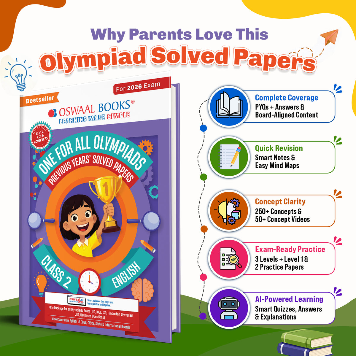 One For All Olympiads Class 2 English Prep-Guide Book | Chapter-wise Previous Years' Solved Papers | Questions for SOF IEO & Other Olympiad Exams 2026 | With Sample Practice Papers & Oswaal.AI