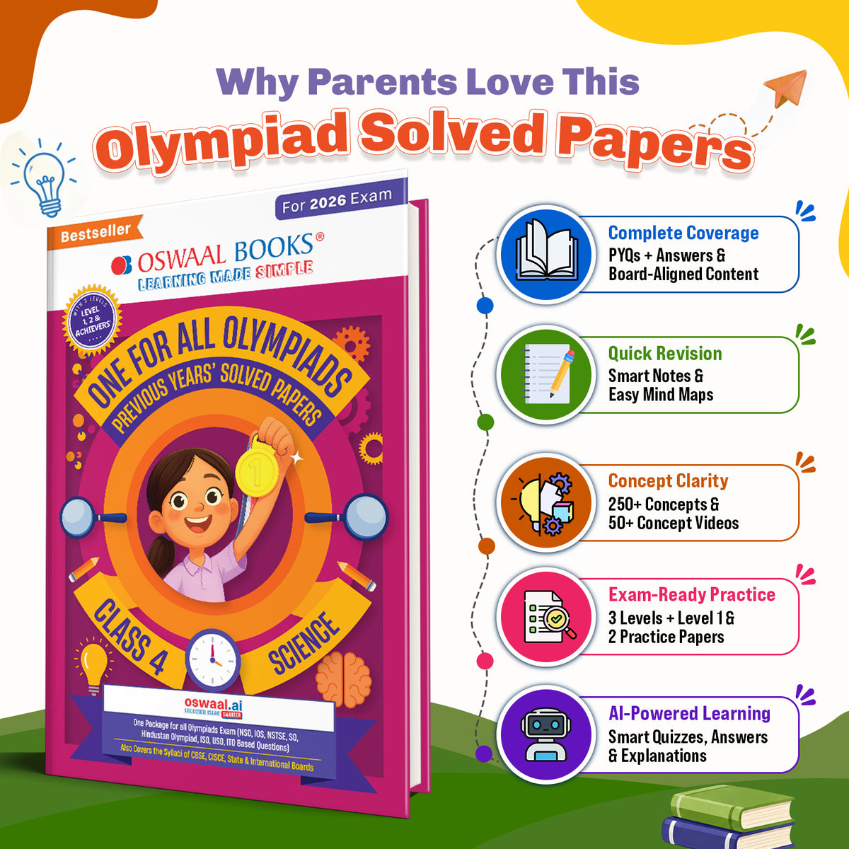 One For All Olympiads Class 4 Science Prep-Guide Book | Chapter-wise Previous Years' Solved Papers | Questions for SOF NSO & Other Olympiad Exams 2026 | With Sample Practice Papers & Oswaal.AI