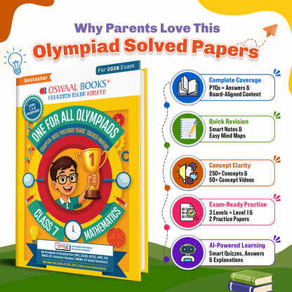 Oswaal One For All Olympiads Class 7 Maths Prep-Guide Book | Chapter-wise Previous Years' Solved Papers | Questions for SOF IMO & Other Olympiad Exams 2026 | With Sample Practice Papers & Oswaal.AI