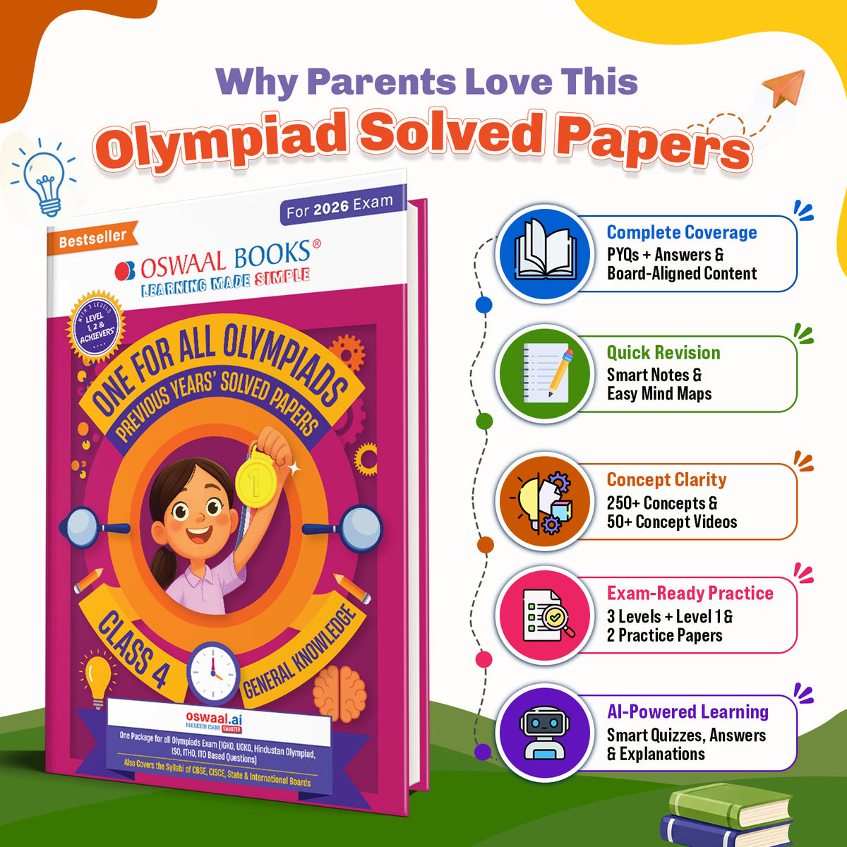 One For All Olympiads Class 4 General Knowledge (GK) Prep-Guide Book | Chapter-wise Previous Years' Solved Papers | Questions for SOF& Other Exams 2026 | With Sample Practice Papers & Oswaal.AI