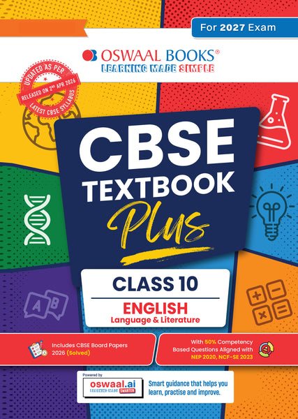 CBSE Textbook Plus (2022-2026) | Class 10| English Language and Literature | Includes: 2026 Papers- fully solved | With Competency Focused Questions | For 2027 Exam | With oswaal.ai
