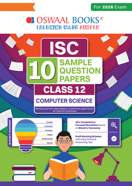 ISC 10 Sample Question Papers Class 12 Computer Science for Board Exam 2026 (Strictly aligned with CISCE Latest Specimen Paper 2026), Competency-Based Questions, Mind Maps, On-Tips Notes, Solved MCQs & Board Marking Scheme