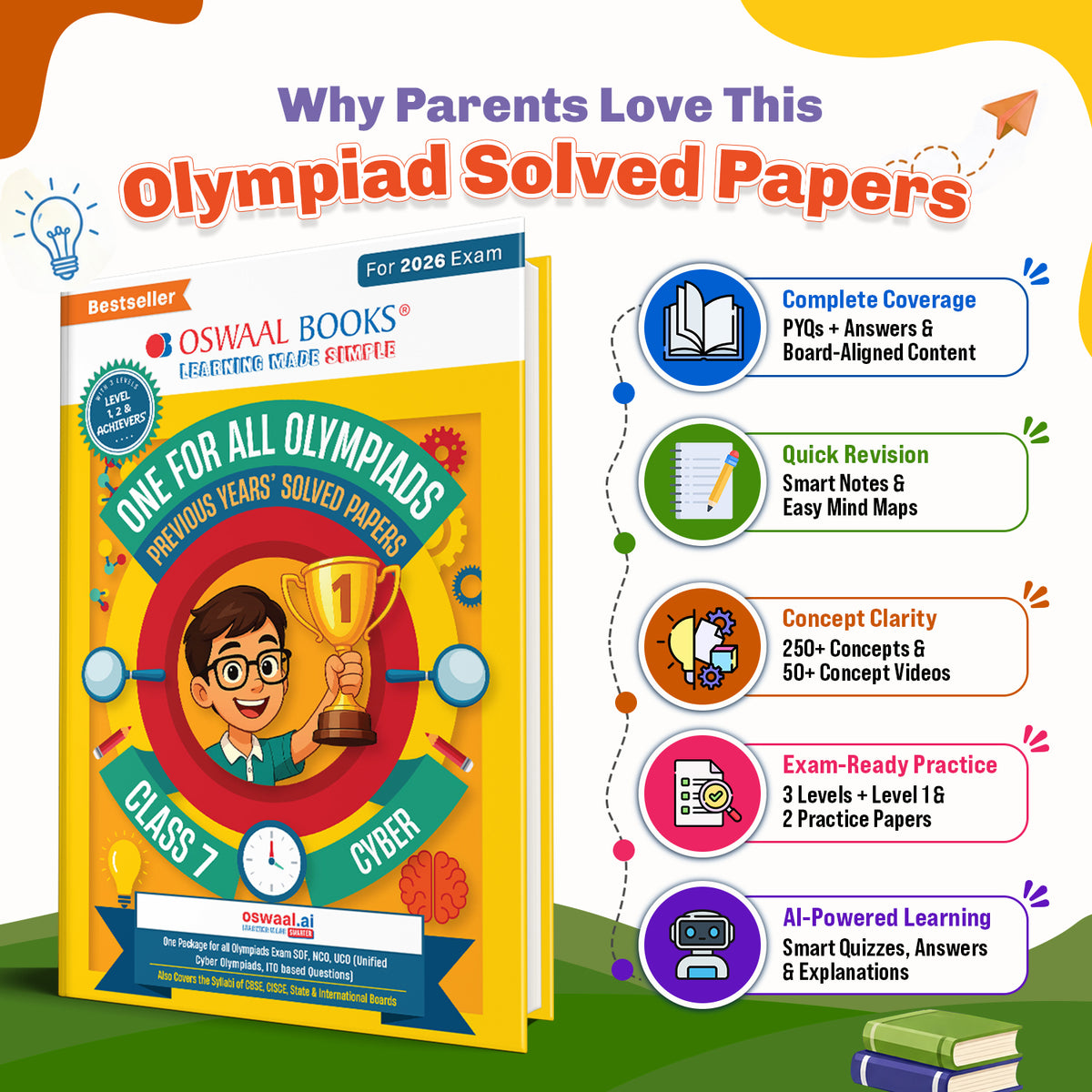 Oswaal One For All Olympiads Class 7 Cyber Prep-Guide Book | Chapter-wise Previous Years' Solved Papers | Questions for SOF ICSO & Other Olympiad Exams 2026 | With Sample Practice Papers & Oswaal.AI