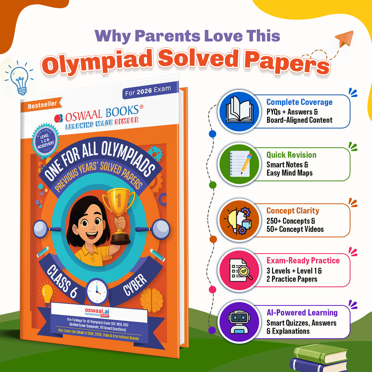 Oswaal One For All Olympiads Class 6 Cyber Prep-Guide Book | Chapter-wise Previous Years' Solved Papers | Questions for SOF ICSO & Other Olympiad Exams 2026 | With Sample Practice Papers & Oswaal.AI