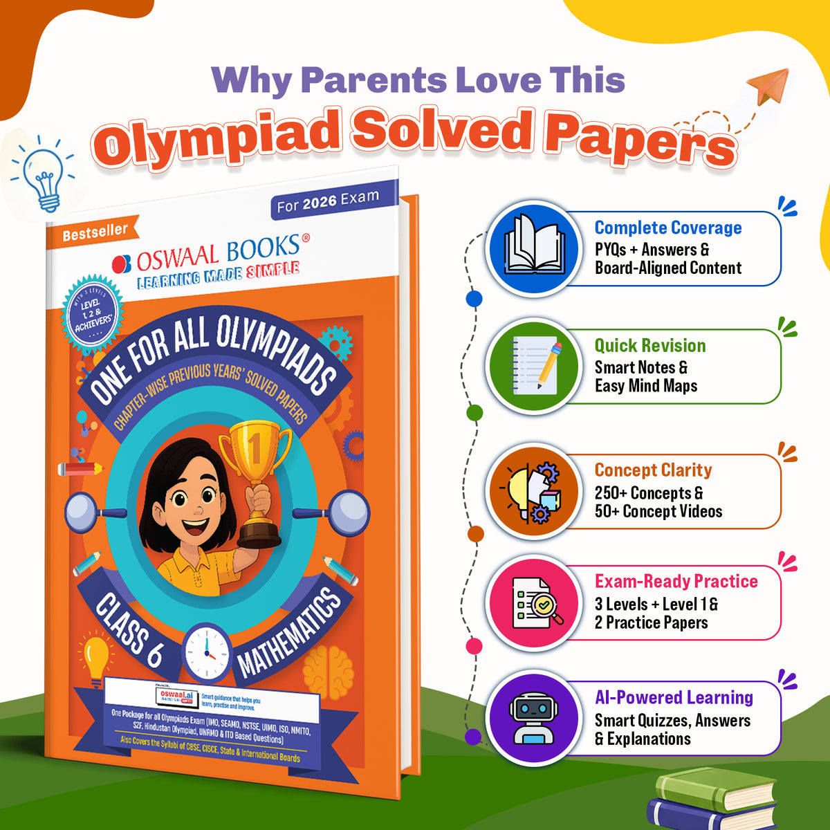 Oswaal One For All Olympiads Class 6 Maths Prep-Guide Book | Chapter-wise Previous Years' Solved Papers | Questions for SOF IMO & Other Olympiad Exams 2026 | With Sample Practice Papers & Oswaal.AI