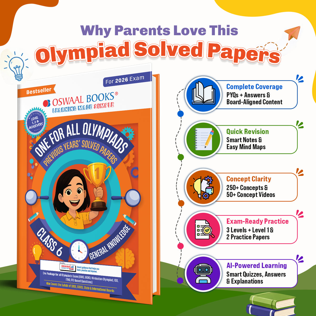 Oswaal One For All Olympiads Class 6 General Knowledge (GK) Prep-Guide Book | Chapter-wise Previous Years' Solved Papers | Questions for SOF& Other Exams 2026 | With Sample Practice Papers & Oswaal.AI