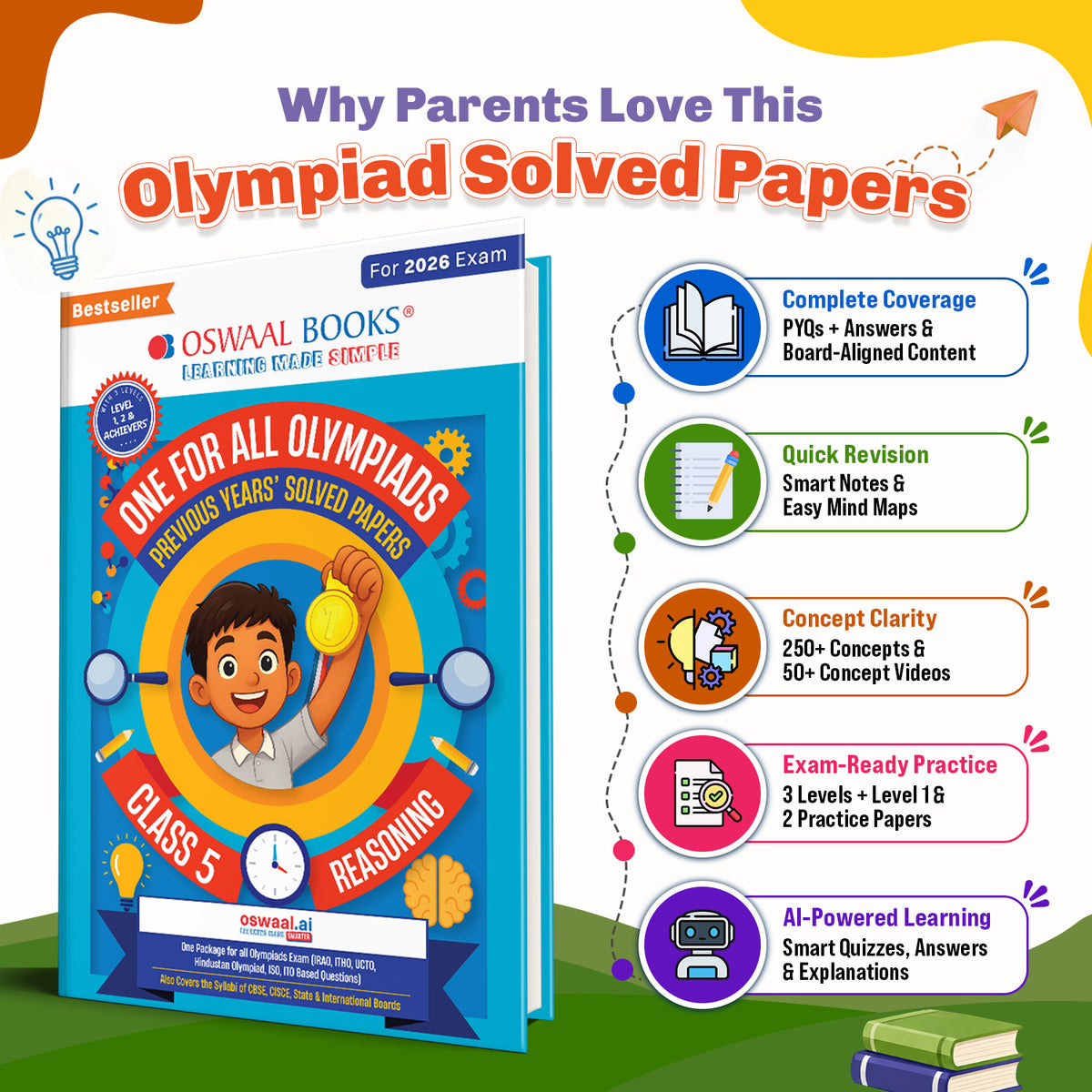 One For All Olympiads Class 5 Logical Reasoning Prep-Guide Book | Chapter-wise Previous Years' Solved Papers | Questions for Silverzone, Crest& Other Exams 2026 | With Sample Papers& Oswaal.AI