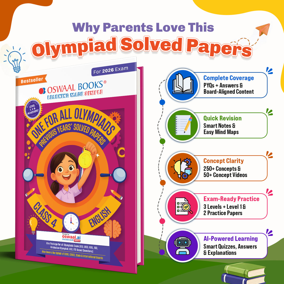Oswaal One For All Olympiads Class 4 English Prep-Guide Book | Chapter-wise Previous Years' Solved Papers | Questions for SOF IEO & Other Olympiad Exams 2026 | With Sample Practice Papers & Oswaal.AI