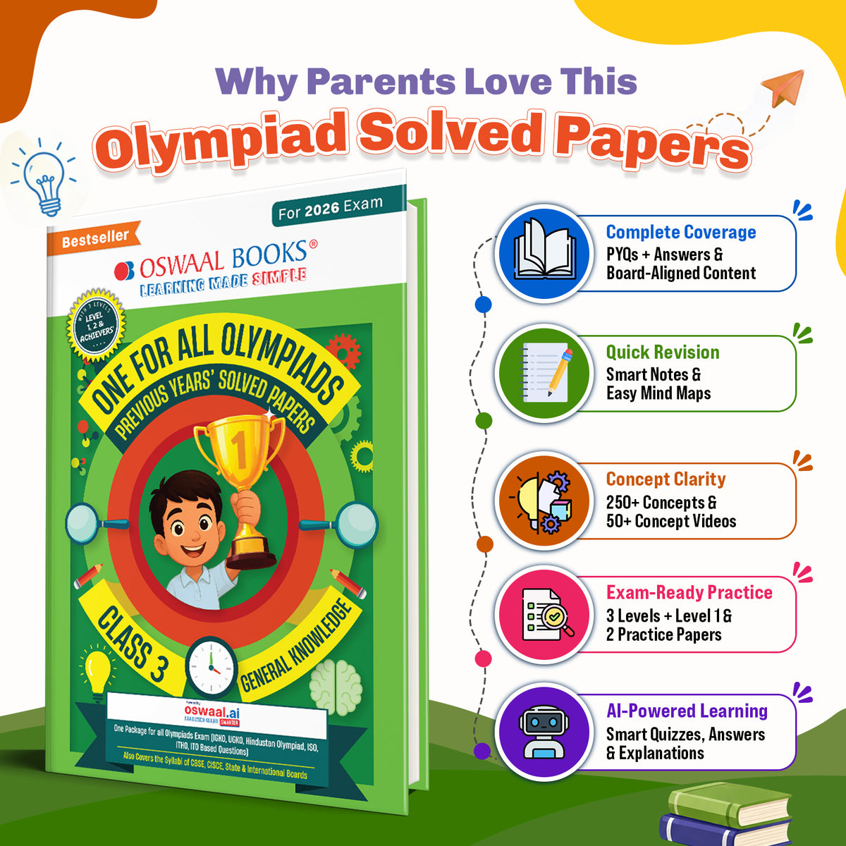 Oswaal One For All Olympiads Class 3 General Knowledge (GK) Prep-Guide Book | Chapter-wise Previous Years' Solved Papers | Questions for SOF& Other Exams 2026 | With Sample Practice Papers & Oswaal.AI