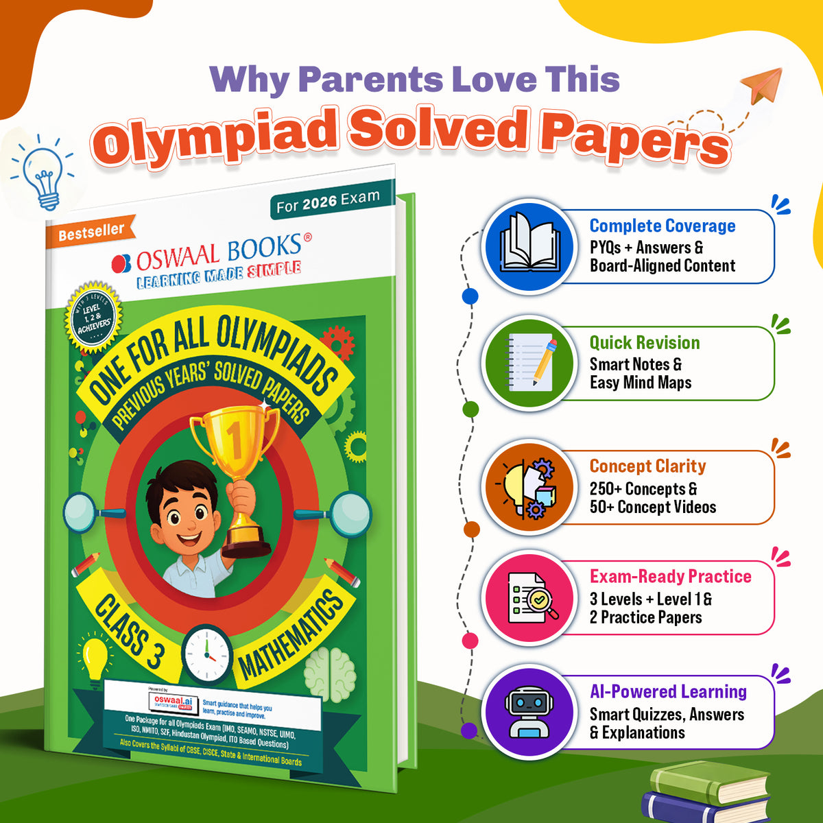 One For All Olympiads Class 3 Maths Prep-Guide Book | Chapter-wise Previous Years' Solved Papers | Questions for SOF IMO & Other Olympiad Exams 2026 | With Sample Practice Papers & Oswaal.AI