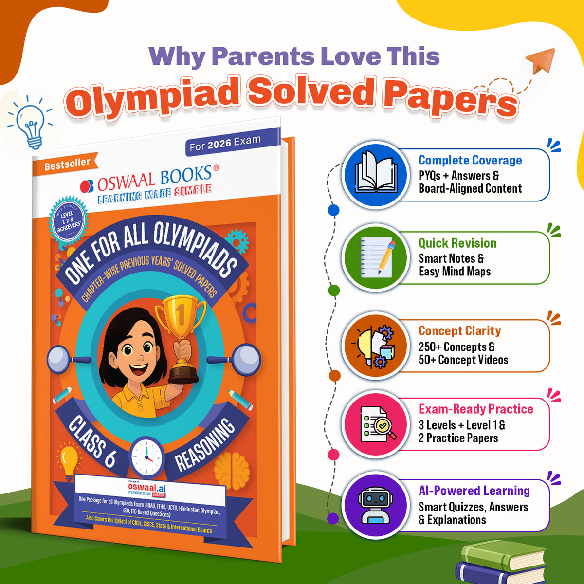 Oswaal One For All Olympiads Class 6 Logical Reasoning Prep-Guide Book | Chapter-wise Previous Years' Solved Papers | Questions for Silverzone, Crest& Other Exams 2026 | With Sample Papers& Oswaal.AI