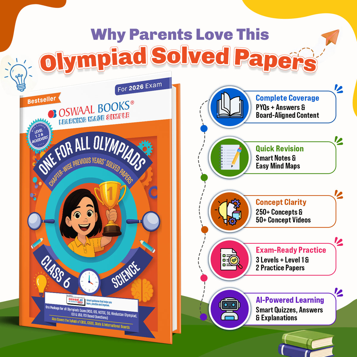 Oswaal One For All Olympiads Class 6 Science Prep-Guide Book | Chapter-wise Previous Years' Solved Papers | Questions for SOF NSO & Other Olympiad Exams 2026 | With Sample Practice Papers & Oswaal.AI