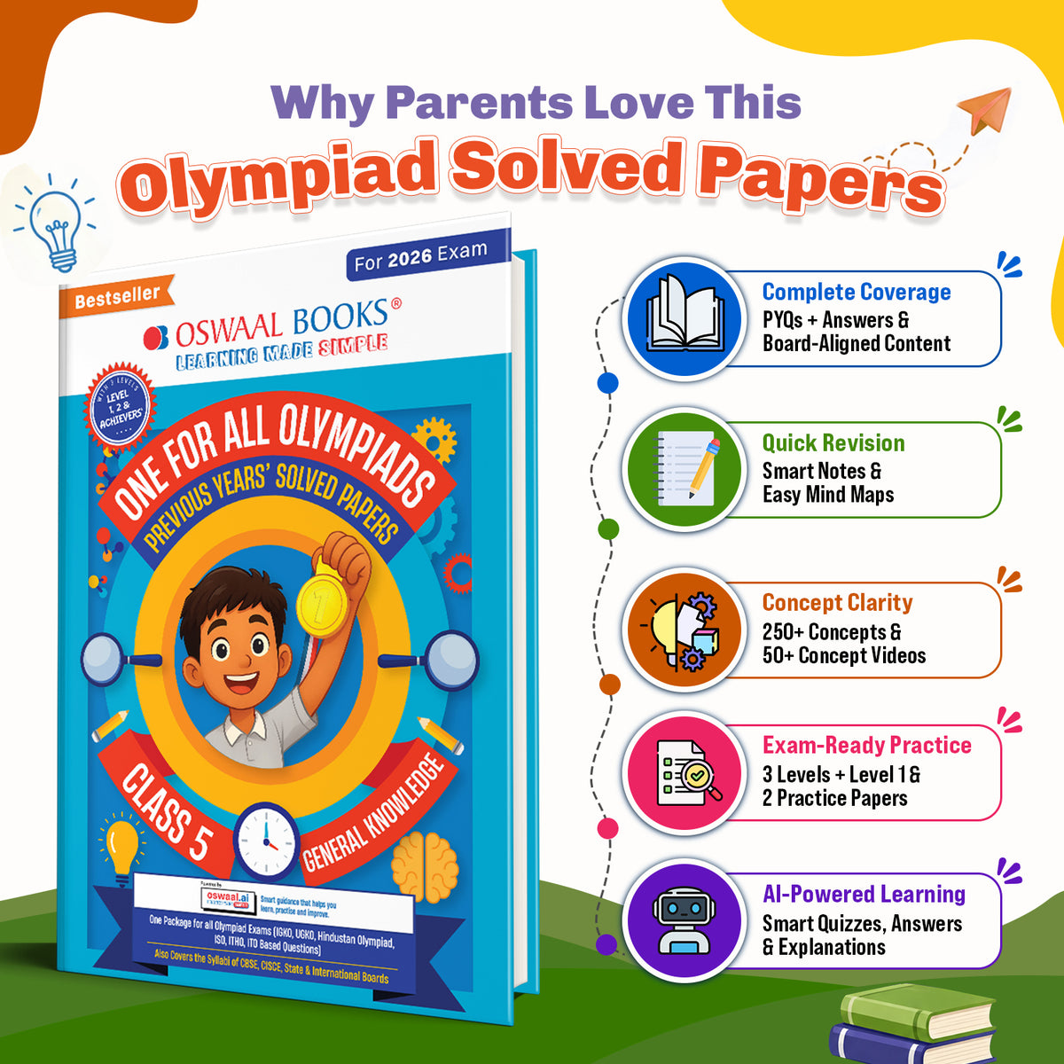 One For All Olympiads Class 5 General Knowledge (GK) Prep-Guide Book | Chapter-wise Previous Years' Solved Papers | Questions for SOF& Other Exams 2026 | With Sample Practice Papers & Oswaal.AI