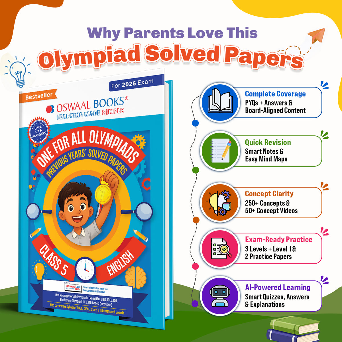 Oswaal One For All Olympiads Class 5 English Prep-Guide Book | Chapter-wise Previous Years' Solved Papers | Questions for SOF IEO & Other Olympiad Exams 2026 | With Sample Practice Papers & Oswaal.AI