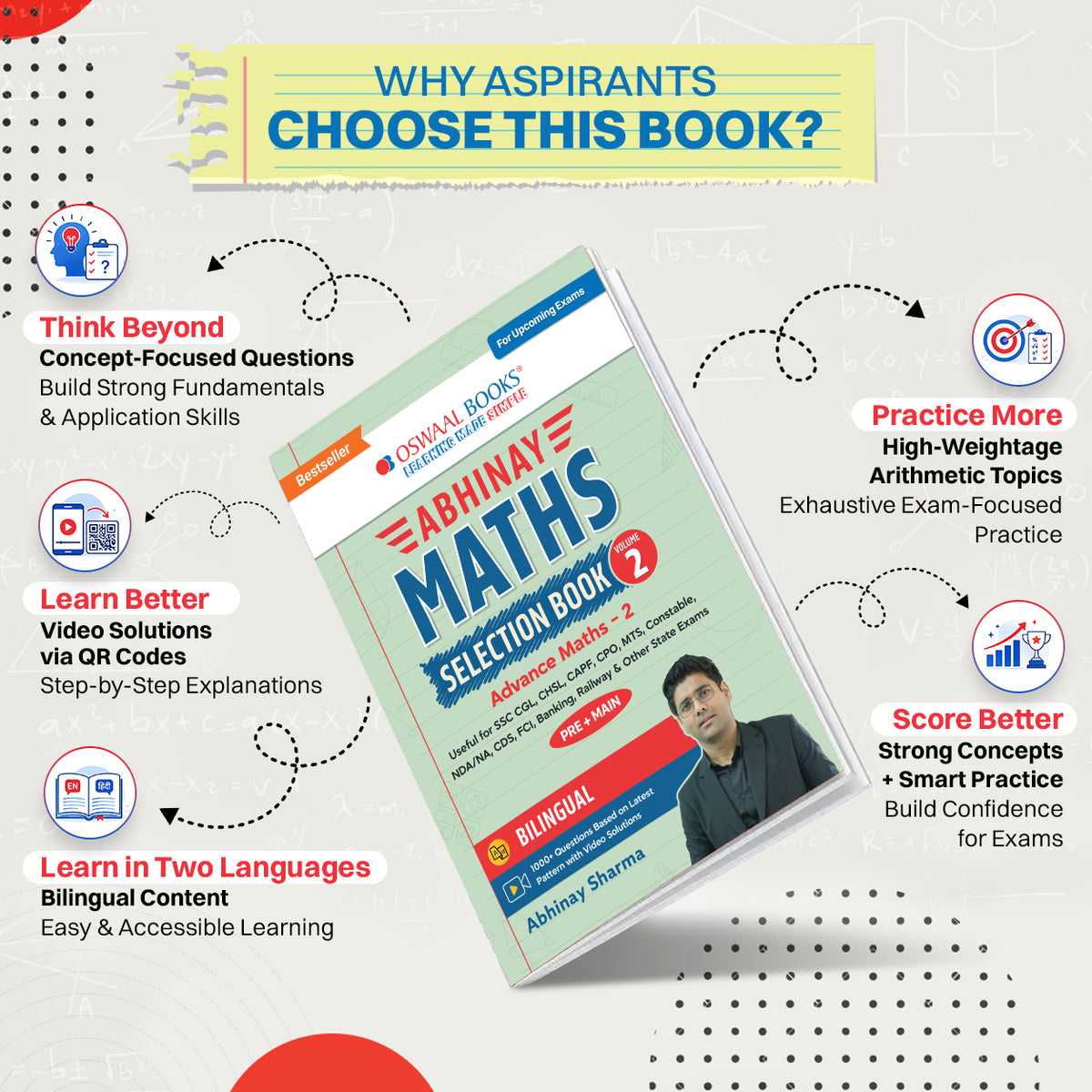 Abhinay Maths Selection Book-Vol. 2 Bilingual for SSC CGL, CHSL, CAPF & All Govt Exams Concept Based Qs with Video Solutions | Algebra, Trigonometry, Height & Distance (For Latest Exam)