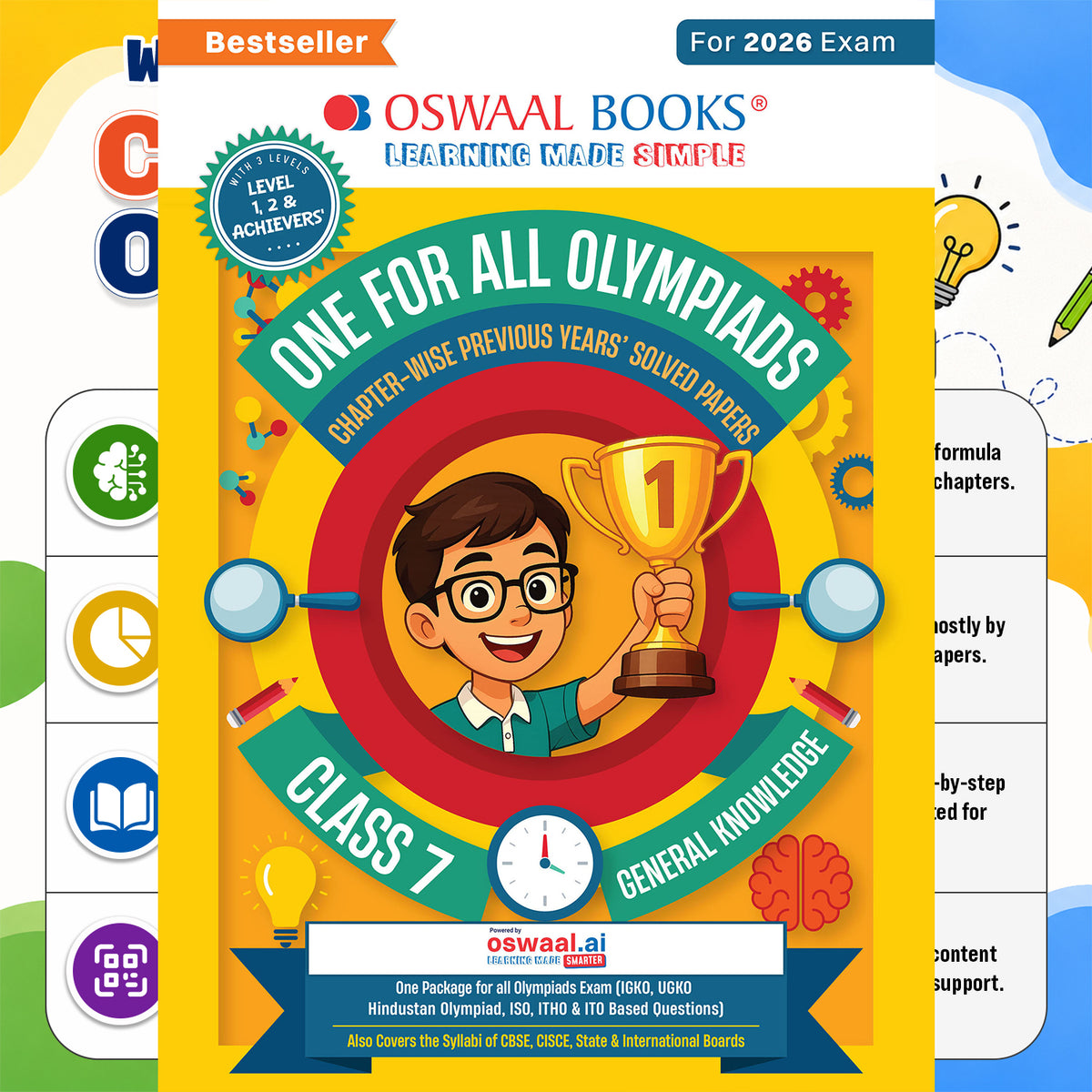 Oswaal One For All Olympiads Class 7 General Knowledge (GK) Prep-Guide Book | Chapter-wise Previous Years' Solved Papers | Questions for SOF& Other Exams 2026 | With Sample Practice Papers & Oswaal.AI