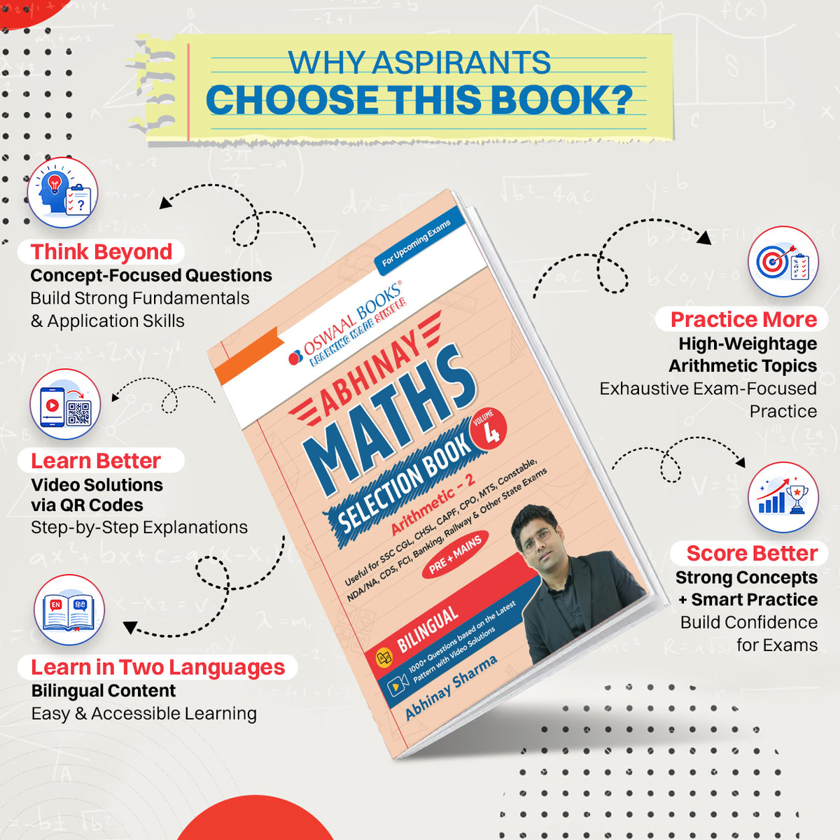 Oswaal Abhinay Maths Selection Book-Vol. 4 | Bilingual Workbook for SSC CGL, CHSL, CAPF & All Govt Exams | Concept Based Questions with Video Solutions | Arithmetic Part 2 (For Latest Exam)