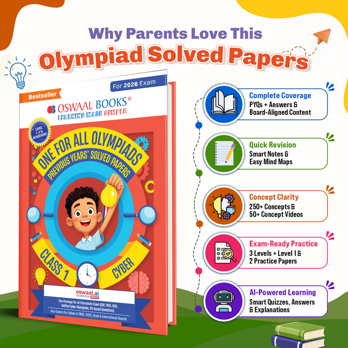 Oswaal One For All Olympiads Class 1 Cyber Prep-Guide Book | Chapter-wise Previous Years' Solved Papers | Questions for SOF ICSO & Other Olympiad Exams 2026 | With Sample Practice Papers & Oswaal.AI