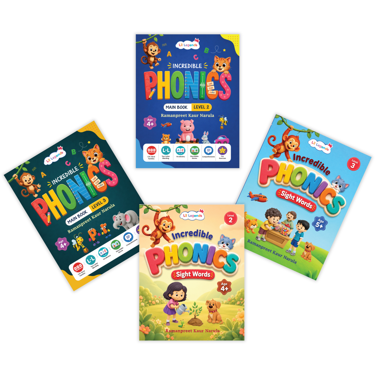 Incredible Phonics for Builders Bundle – 4 Books | Level 2 & 3 Phonics Main Books + Sight Words | Reading, Phonics & Word-Building Skills | Learning Books for Ages 4–5+