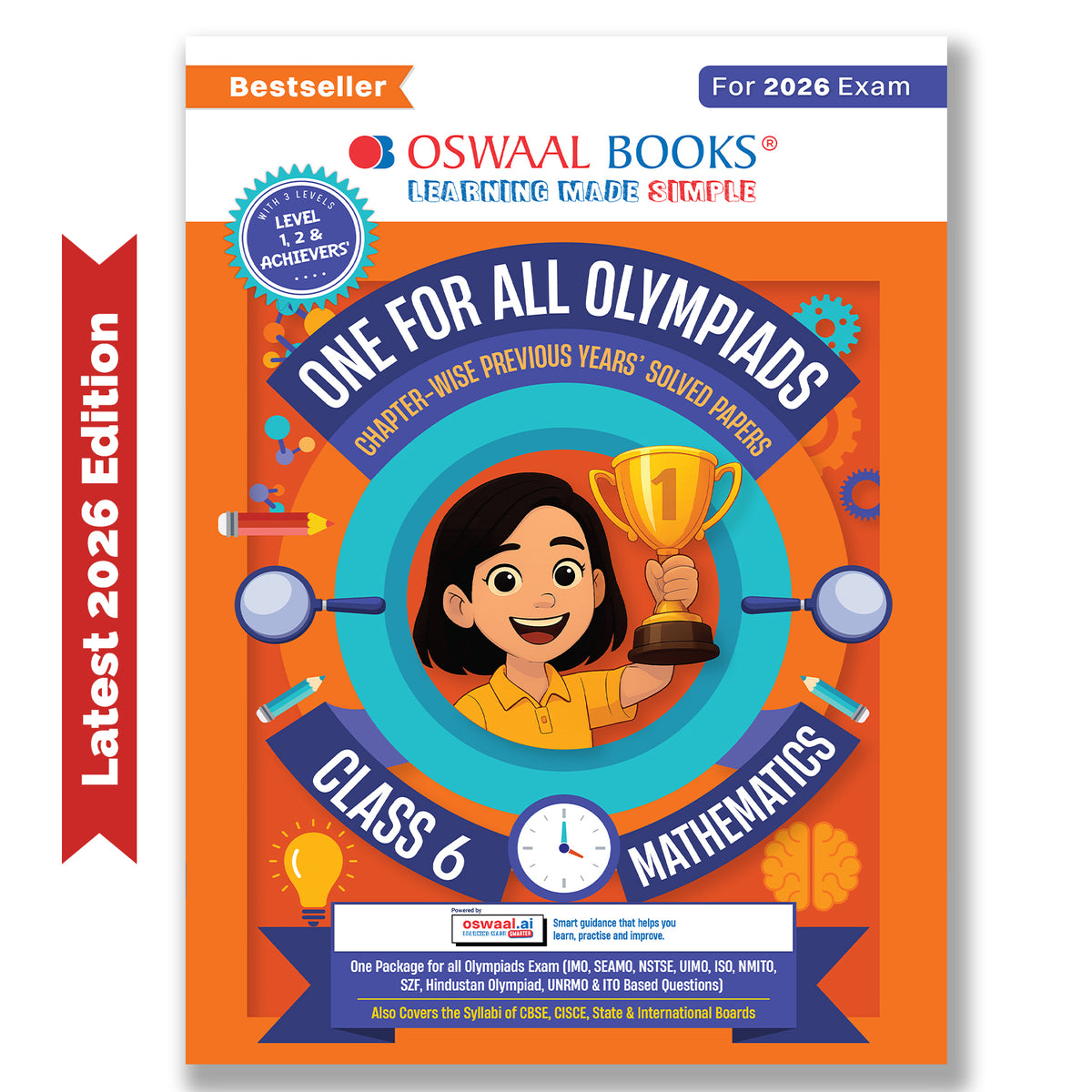 Oswaal One For All Olympiads Class 6 Maths Prep-Guide Book | Chapter-wise Previous Years' Solved Papers | Questions for SOF IMO & Other Olympiad Exams 2026 | With Sample Practice Papers & Oswaal.AI